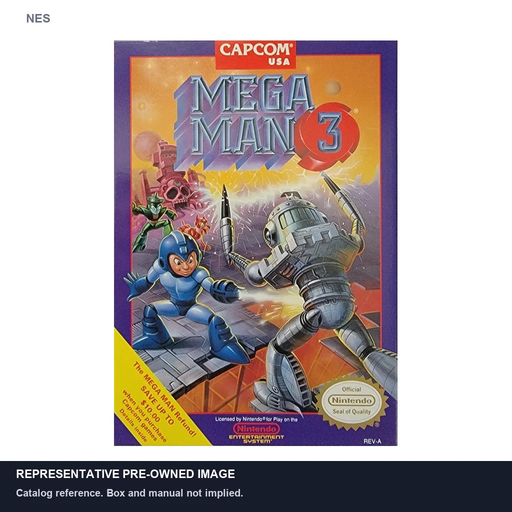 Representative pre-owned Mega Man 3 (NES), white product reference.