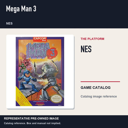 Representative pre-owned Mega Man 3 (NES), platform product layout.