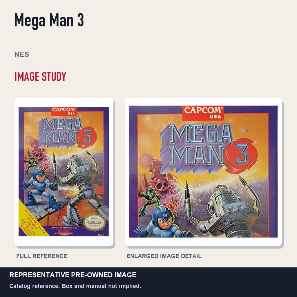 Representative pre-owned Mega Man 3 (NES), full image and detail.