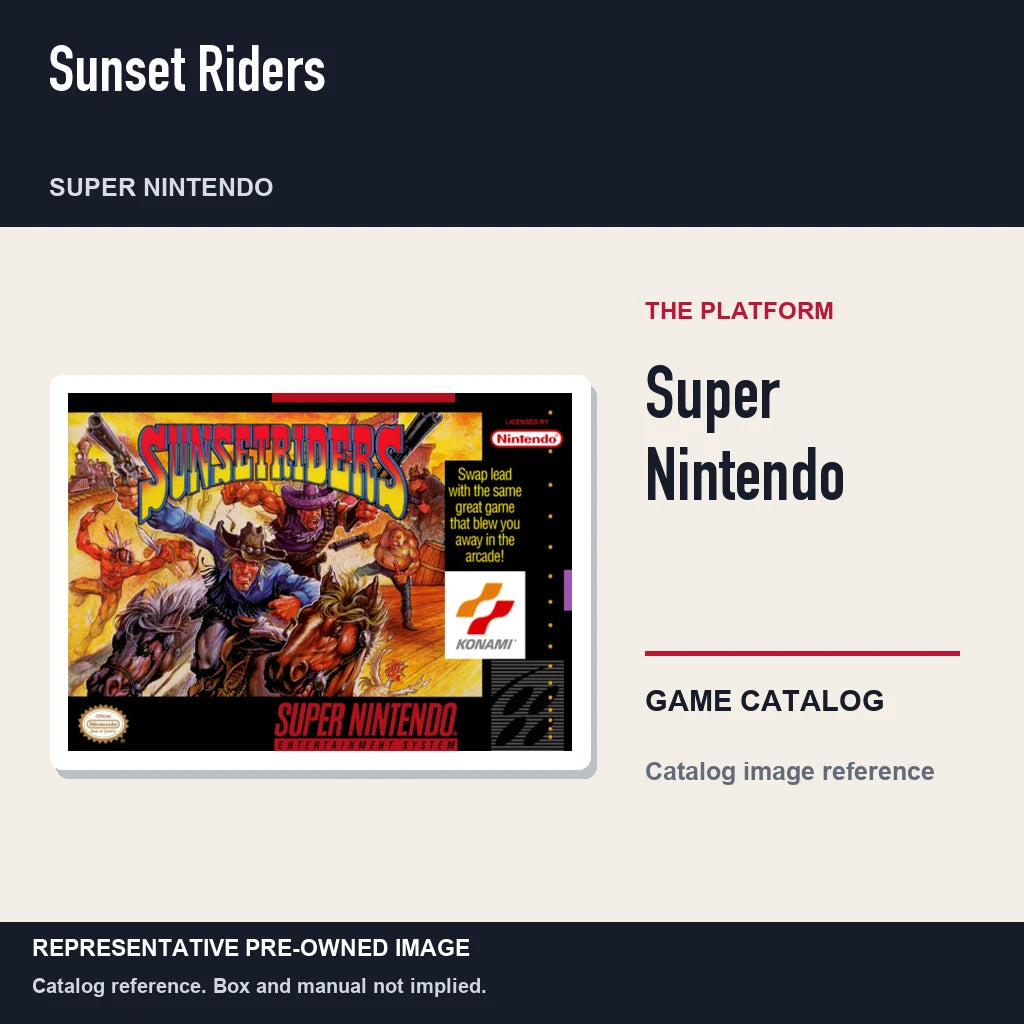 Representative pre-owned Sunset Riders (Super Nintendo), platform product layout.