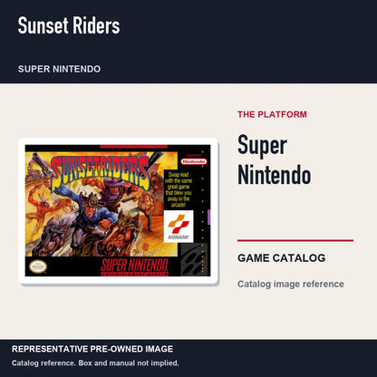 Representative pre-owned Sunset Riders (Super Nintendo), platform product layout.