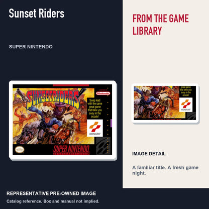 Representative pre-owned Sunset Riders (Super Nintendo), editorial image and detail.