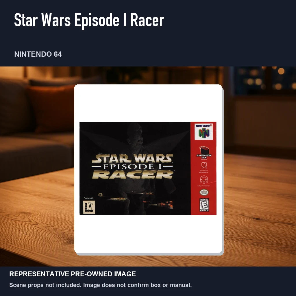 Representative pre-owned Star Wars Episode I Racer (Nintendo 64), product image in a styled room scene.