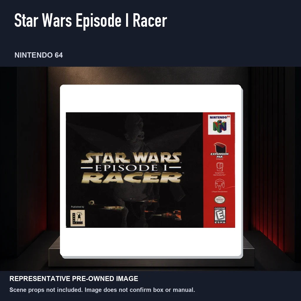 Representative pre-owned Star Wars Episode I Racer (Nintendo 64), product image on a display panel.