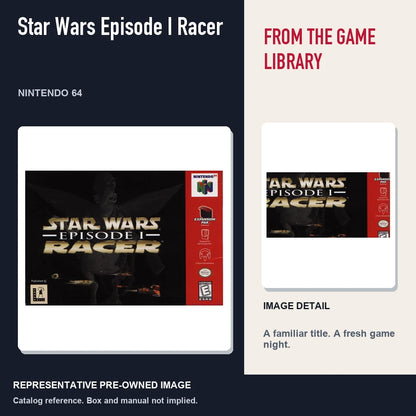 Representative pre-owned Star Wars Episode I Racer (Nintendo 64), editorial image and detail.