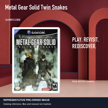 Representative pre-owned Metal Gear Solid Twin Snakes (GameCube), red retro product layout.
