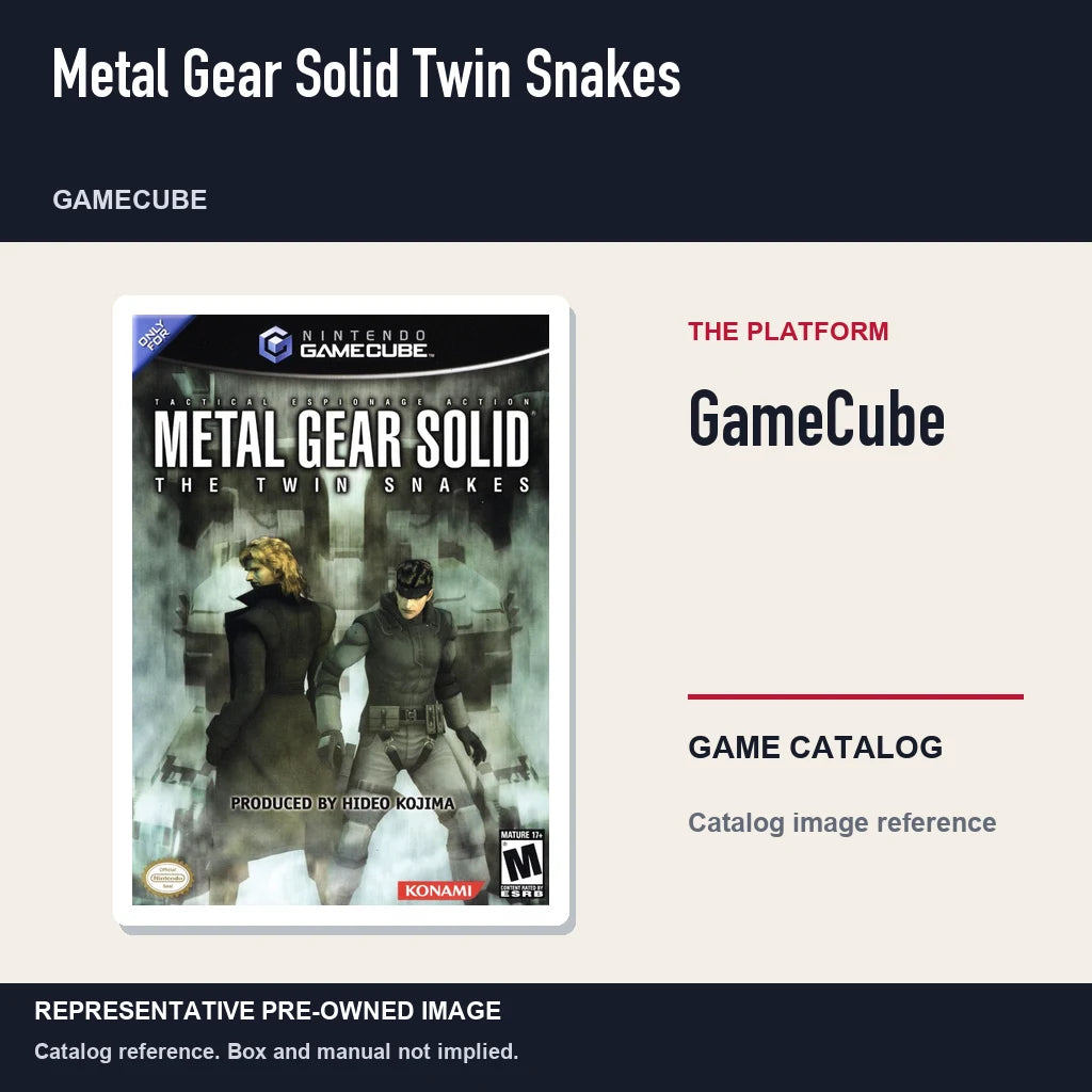 Representative pre-owned Metal Gear Solid Twin Snakes (GameCube), platform product layout.
