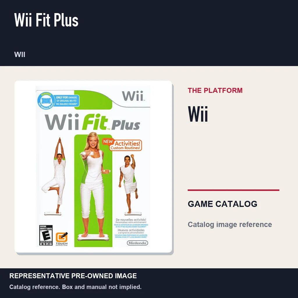 Representative pre-owned Wii Fit Plus (Wii), platform product layout.