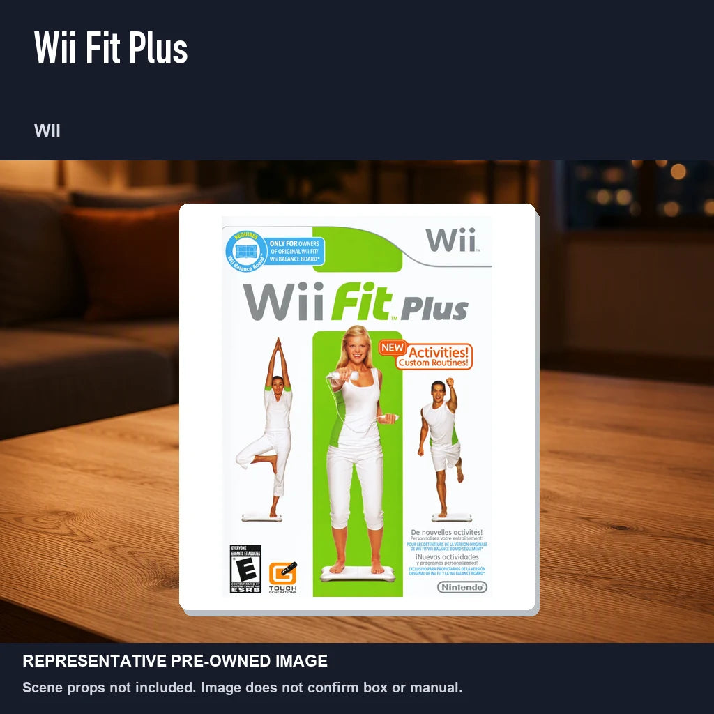 Representative pre-owned Wii Fit Plus (Wii), product image in a styled room scene.
