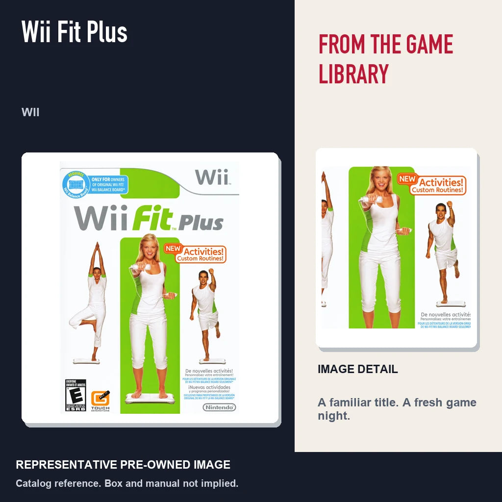 Representative pre-owned Wii Fit Plus (Wii), editorial image and detail.