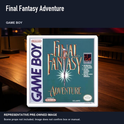 Representative pre-owned Final Fantasy Adventure (Game Boy), product image in a styled desk scene.