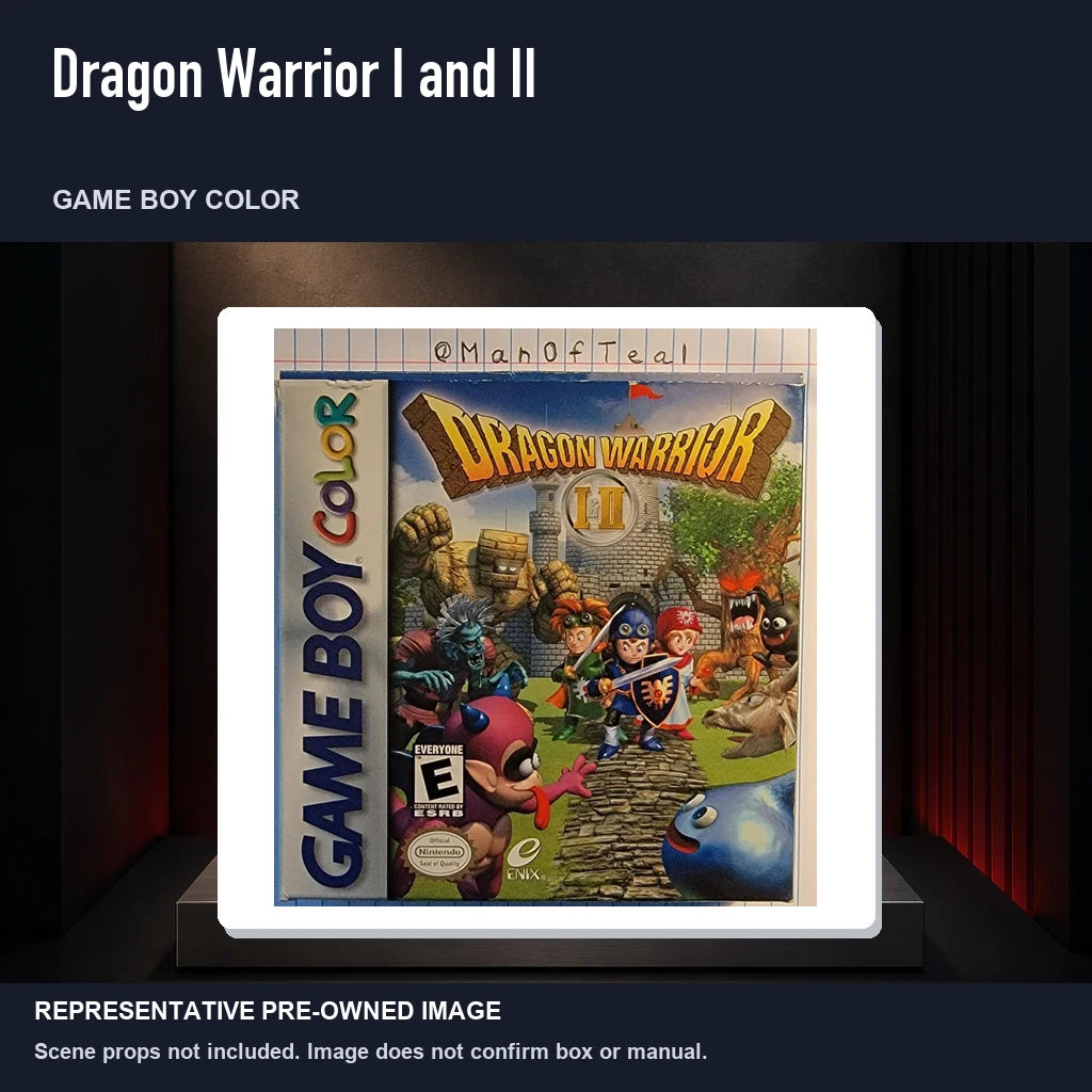 Representative pre-owned Dragon Warrior I and II (Game Boy Color), product image on a display panel.