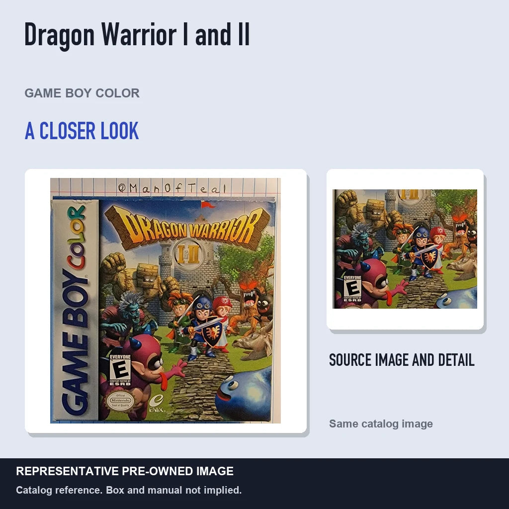 Representative pre-owned Dragon Warrior I and II (Game Boy Color), full image with detail inset.