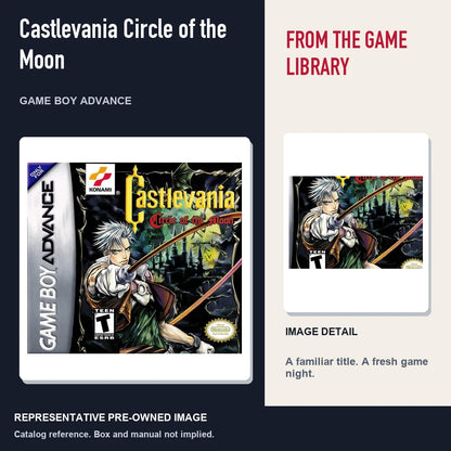 Representative pre-owned Castlevania Circle of the Moon (Game Boy Advance), editorial image and detail.
