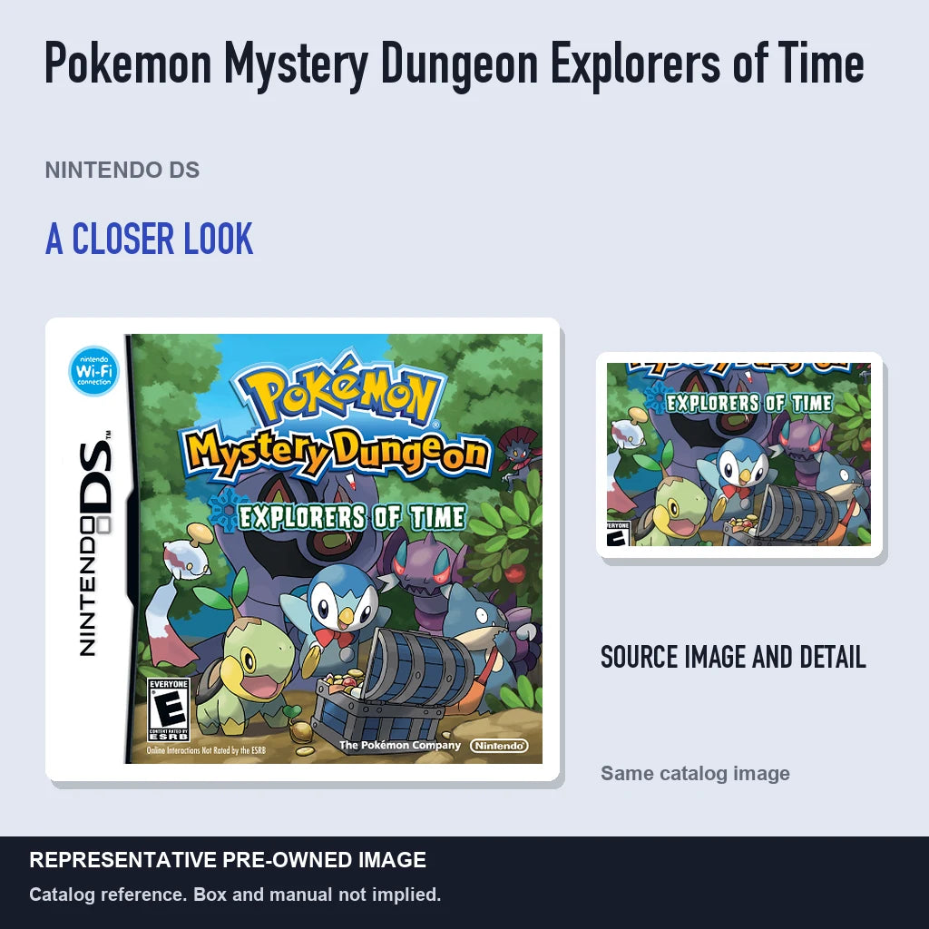 Representative pre-owned Pokemon Mystery Dungeon Explorers of Time (Nintendo DS), full image with detail inset.