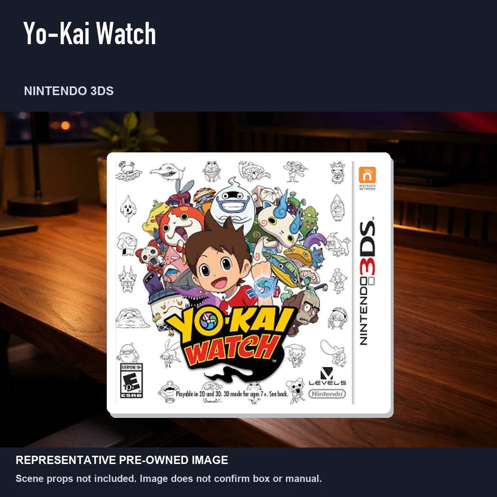 Representative pre-owned Yo-Kai Watch (Nintendo 3DS), product image in a styled desk scene.