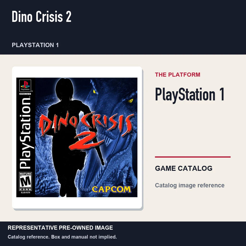 Representative pre-owned Dino Crisis 2 (PlayStation 1), platform product layout.