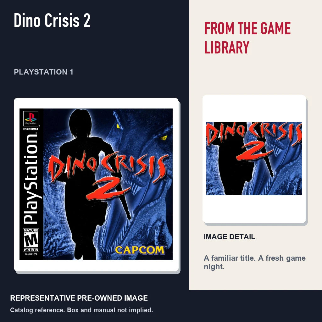 Representative pre-owned Dino Crisis 2 (PlayStation 1), editorial image and detail.