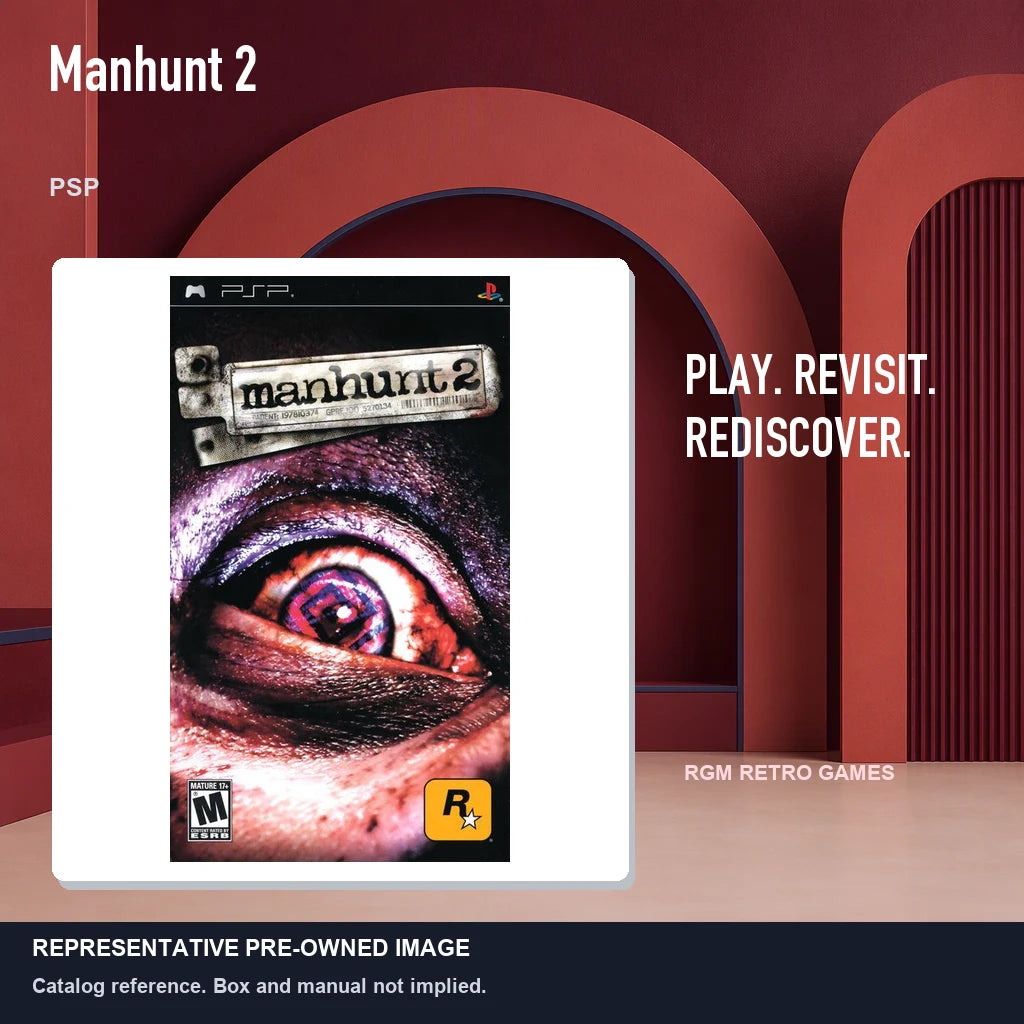 Representative pre-owned Manhunt 2 (PSP), red retro product layout.