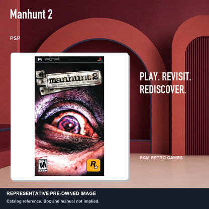 Representative pre-owned Manhunt 2 (PSP), red retro product layout.