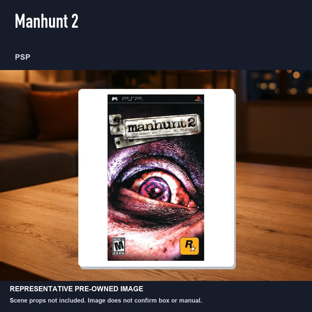 Representative pre-owned Manhunt 2 (PSP), product image in a styled room scene.