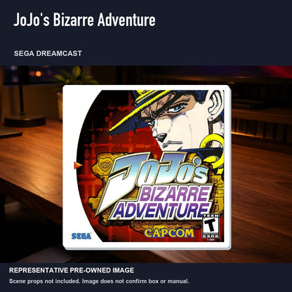Representative pre-owned JoJo's Bizarre Adventure (Sega Dreamcast), product image in a styled desk scene.