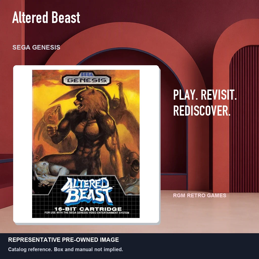 Representative pre-owned Altered Beast (Sega Genesis), red retro product layout.