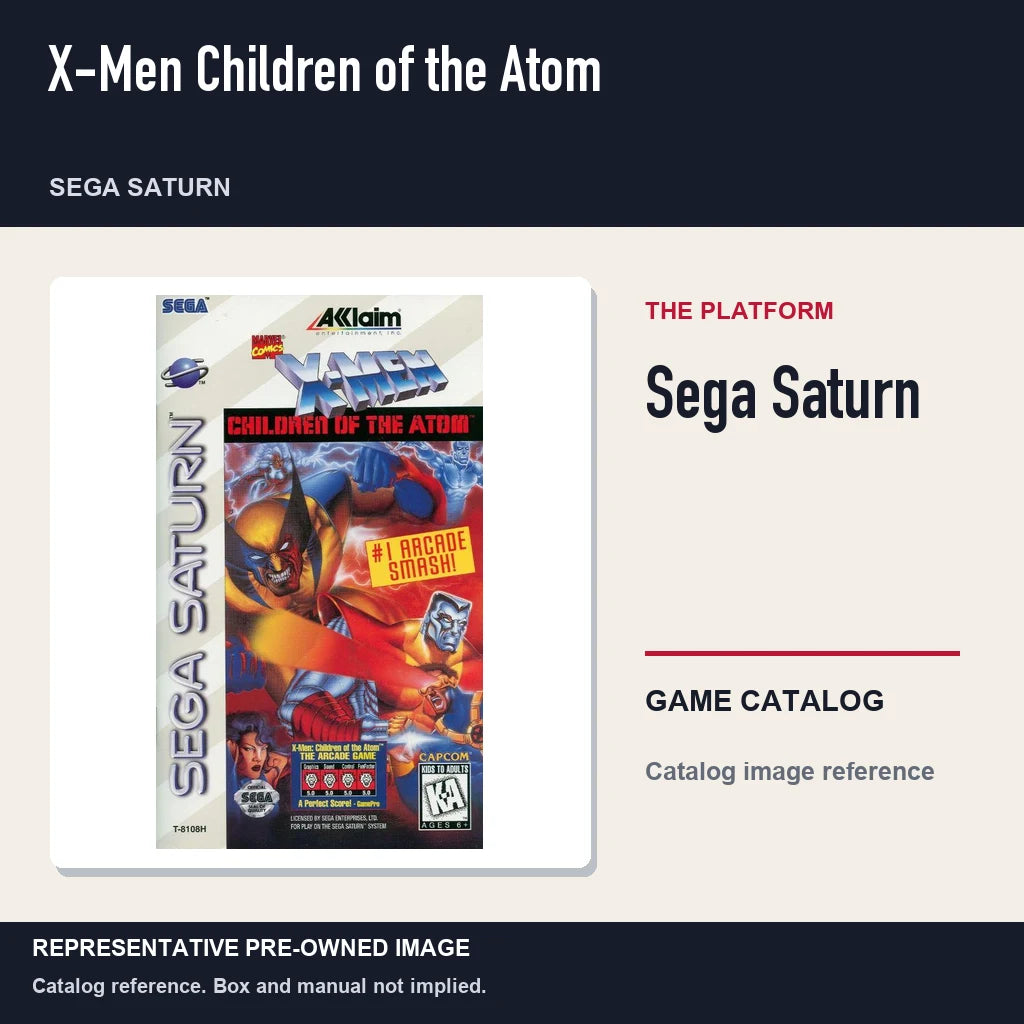 Representative pre-owned X-Men Children of the Atom (Sega Saturn), platform product layout.