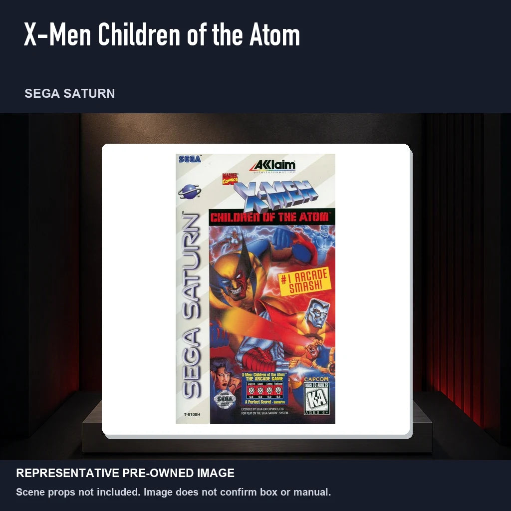 Representative pre-owned X-Men Children of the Atom (Sega Saturn), product image on a display panel.