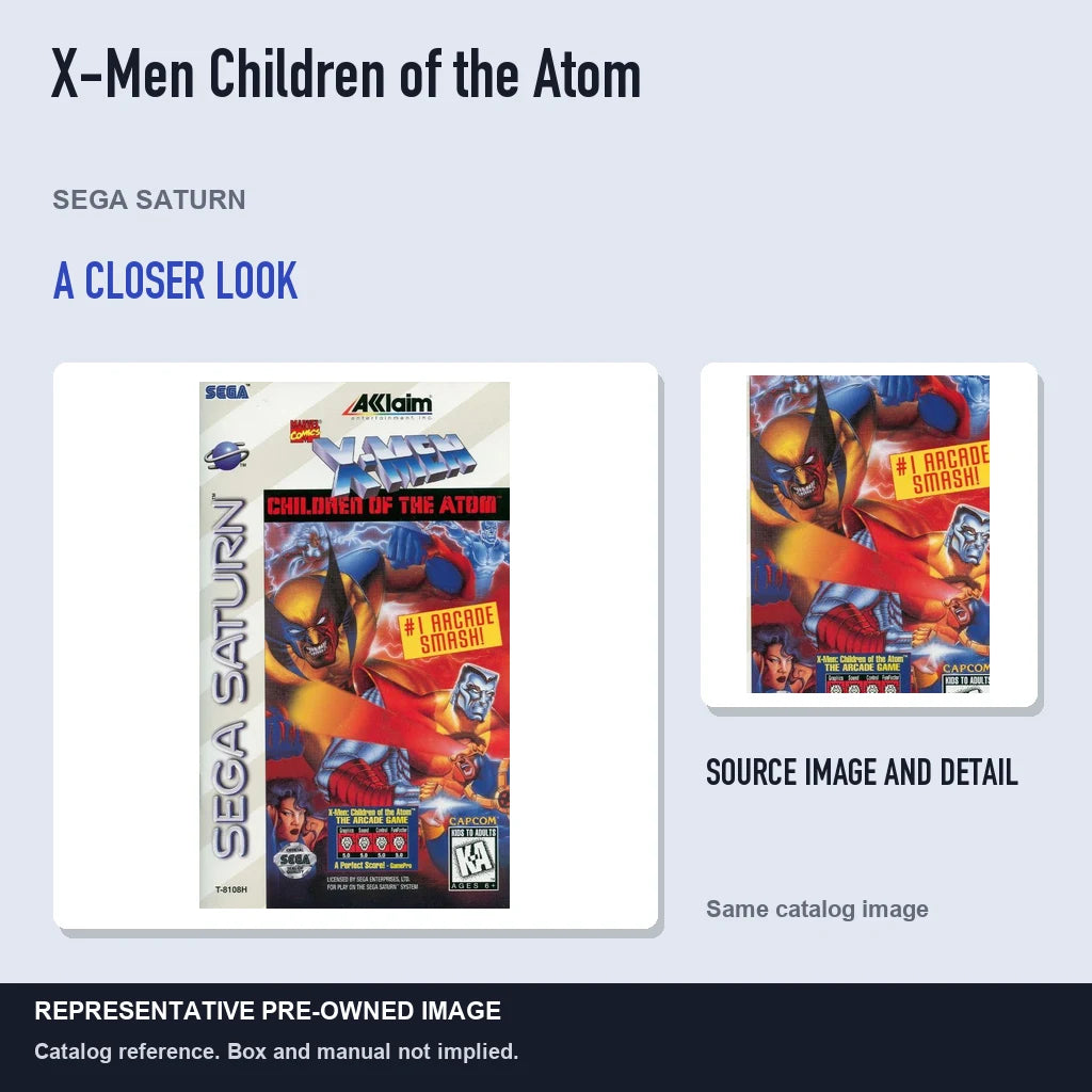 Representative pre-owned X-Men Children of the Atom (Sega Saturn), full image with detail inset.