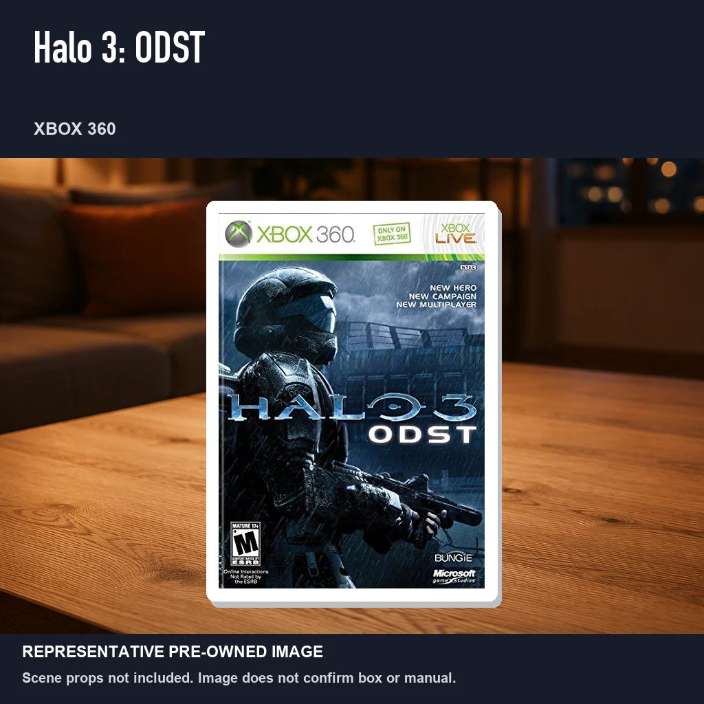 Representative pre-owned Halo 3: ODST (Xbox 360), product image in a styled room scene.