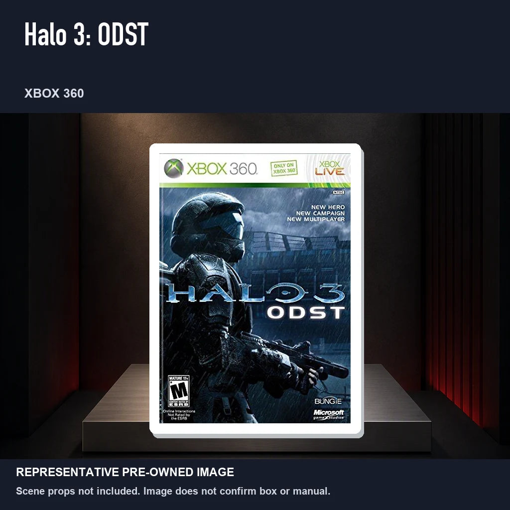 Representative pre-owned Halo 3: ODST (Xbox 360), product image on a display panel.