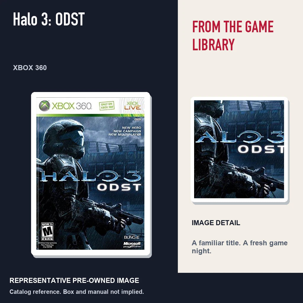 Representative pre-owned Halo 3: ODST (Xbox 360), editorial image and detail.
