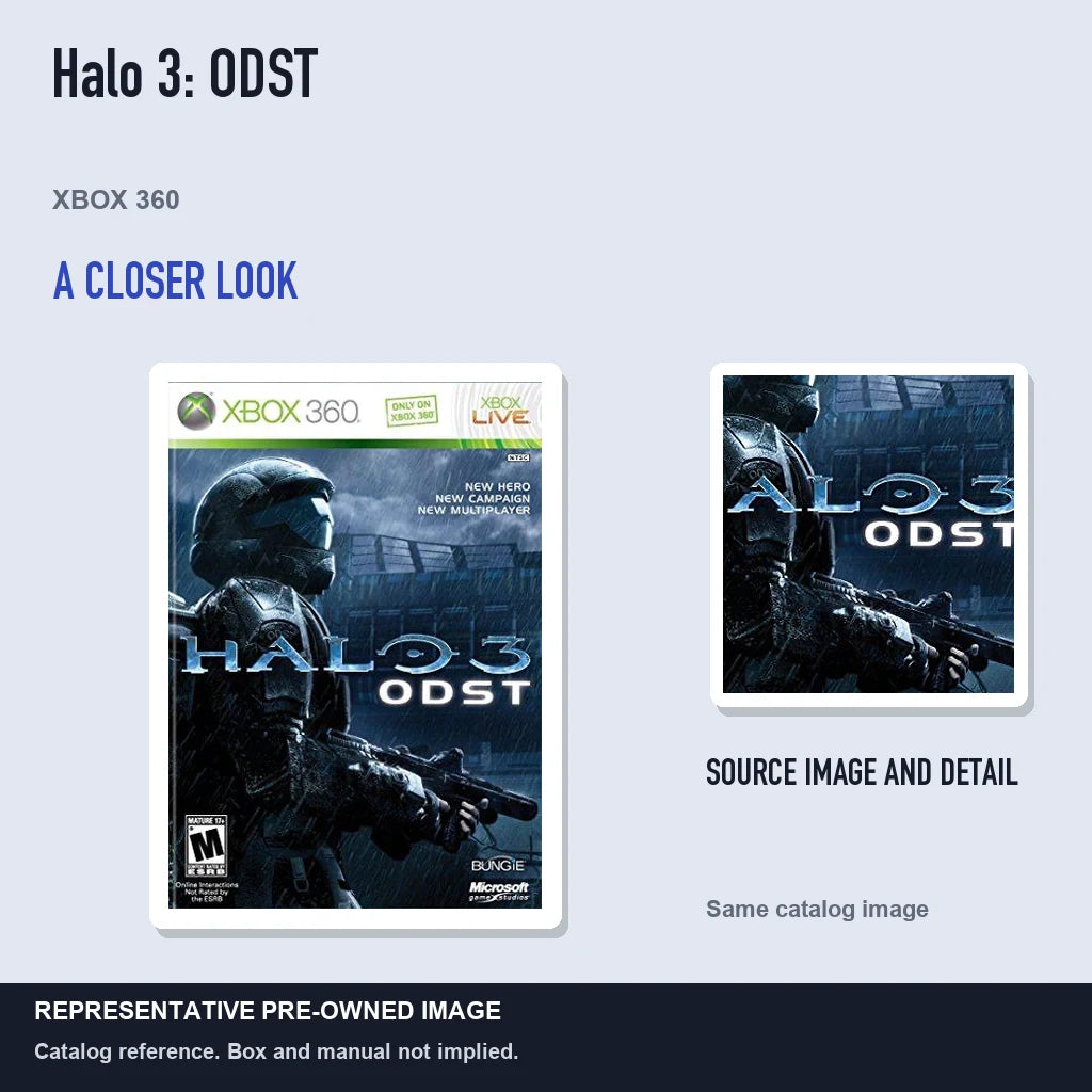 Representative pre-owned Halo 3: ODST (Xbox 360), full image with detail inset.