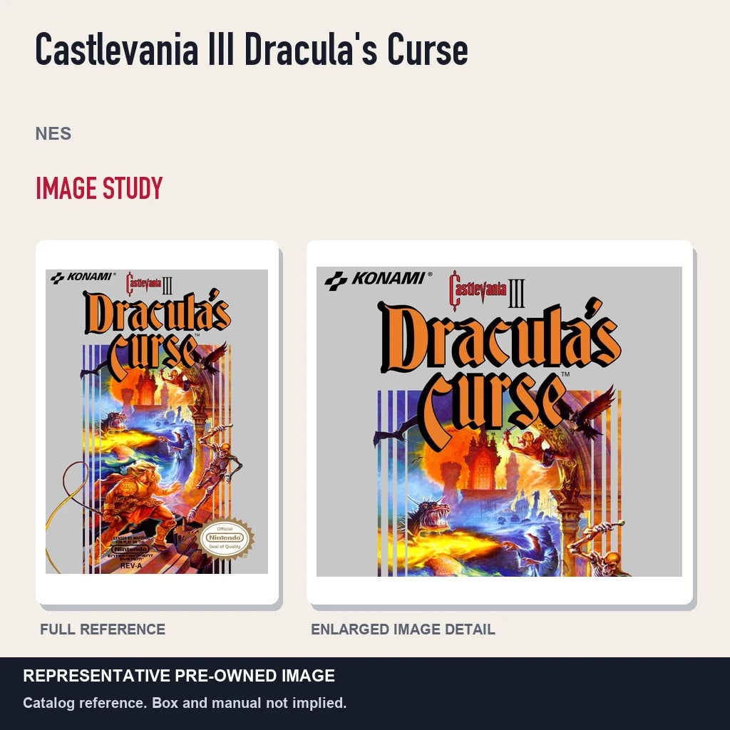 Representative pre-owned Castlevania III Dracula's Curse (NES), full image and detail.