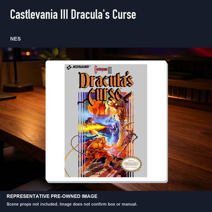 Representative pre-owned Castlevania III Dracula's Curse (NES), product image in a styled desk scene.