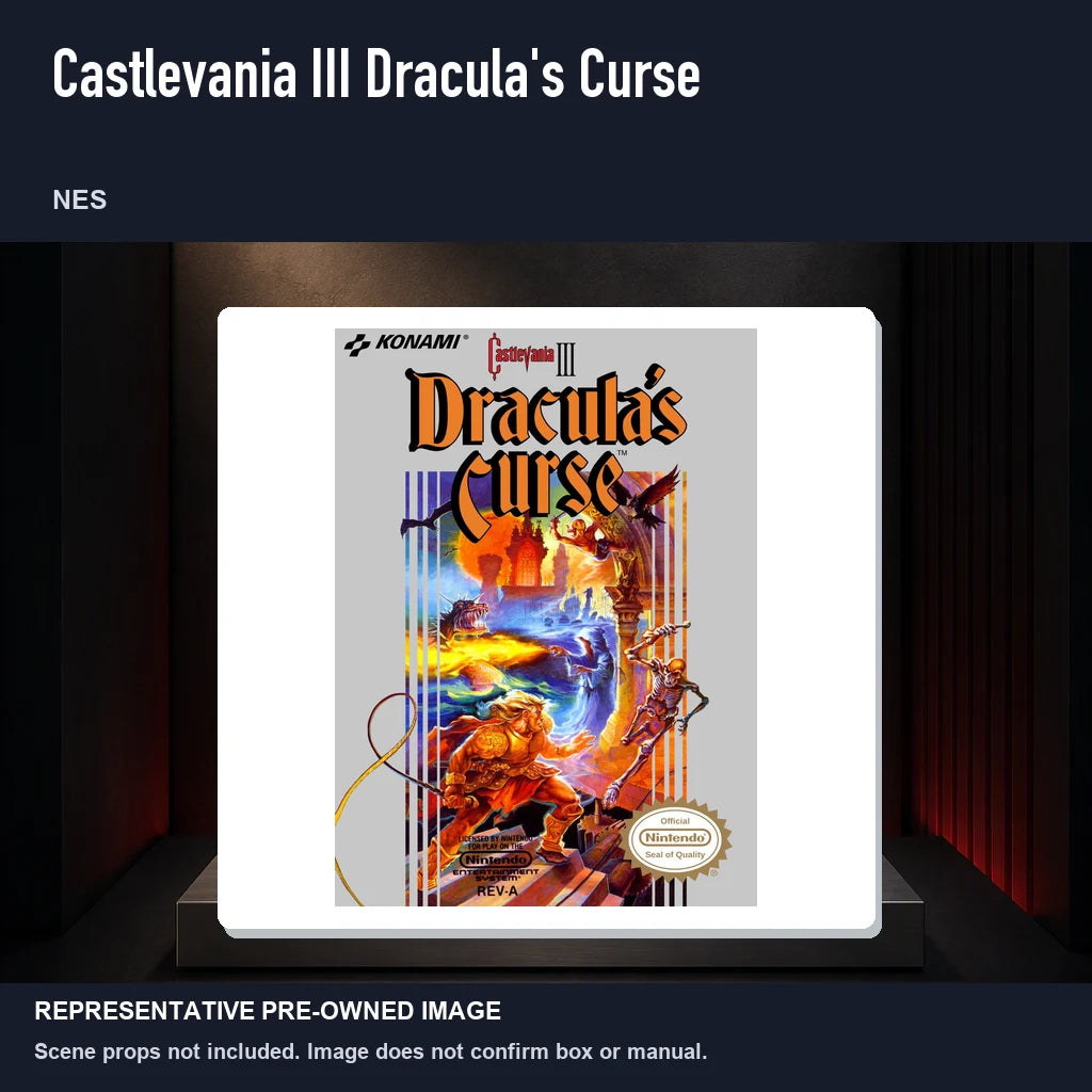 Representative pre-owned Castlevania III Dracula's Curse (NES), product image on a display panel.