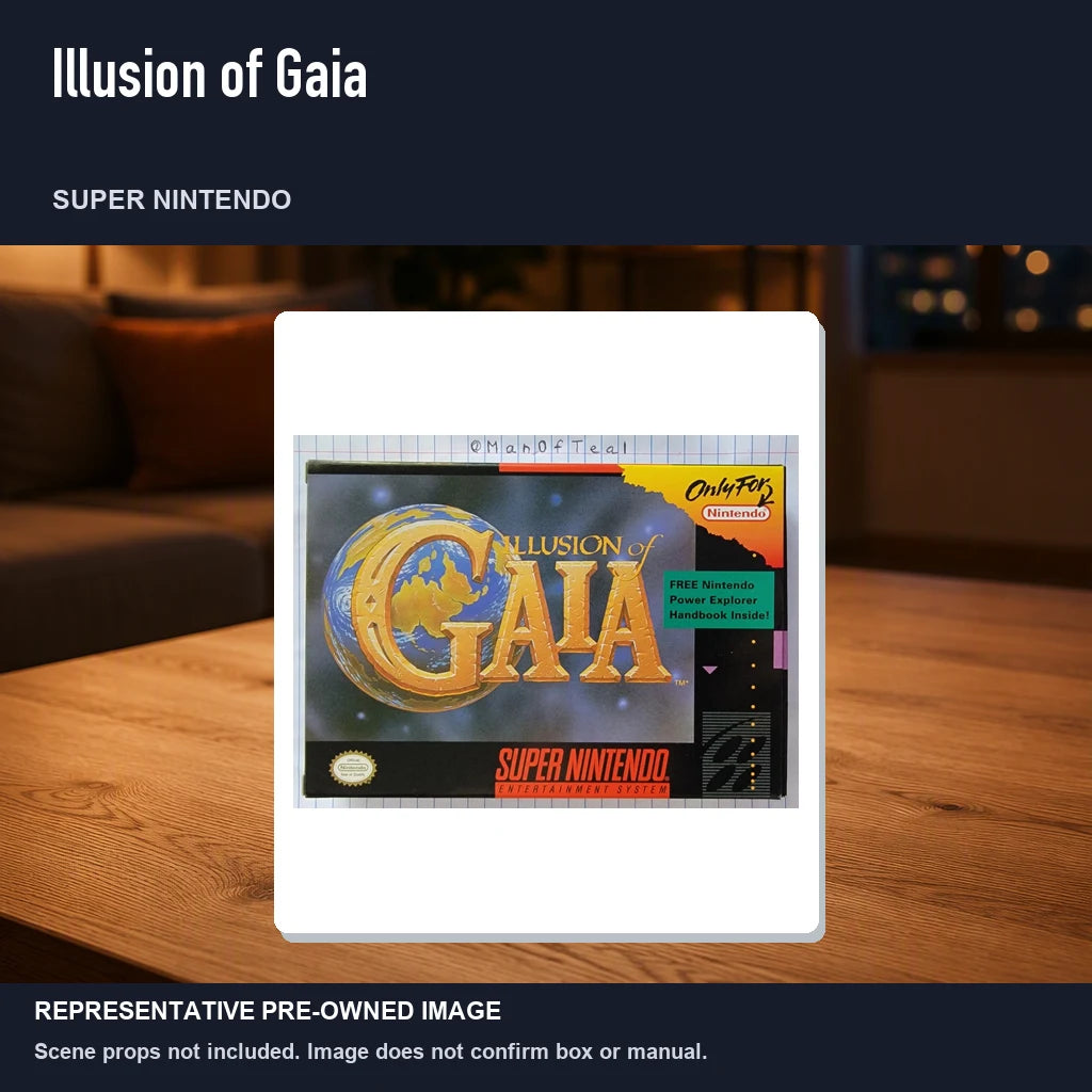 Representative pre-owned Illusion of Gaia (Super Nintendo), product image in a styled room scene.