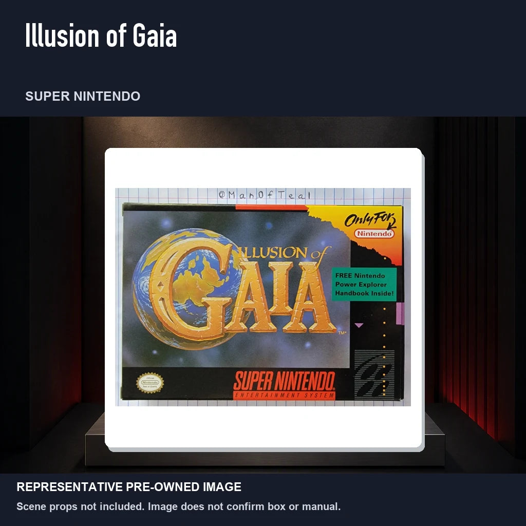 Representative pre-owned Illusion of Gaia (Super Nintendo), product image on a display panel.
