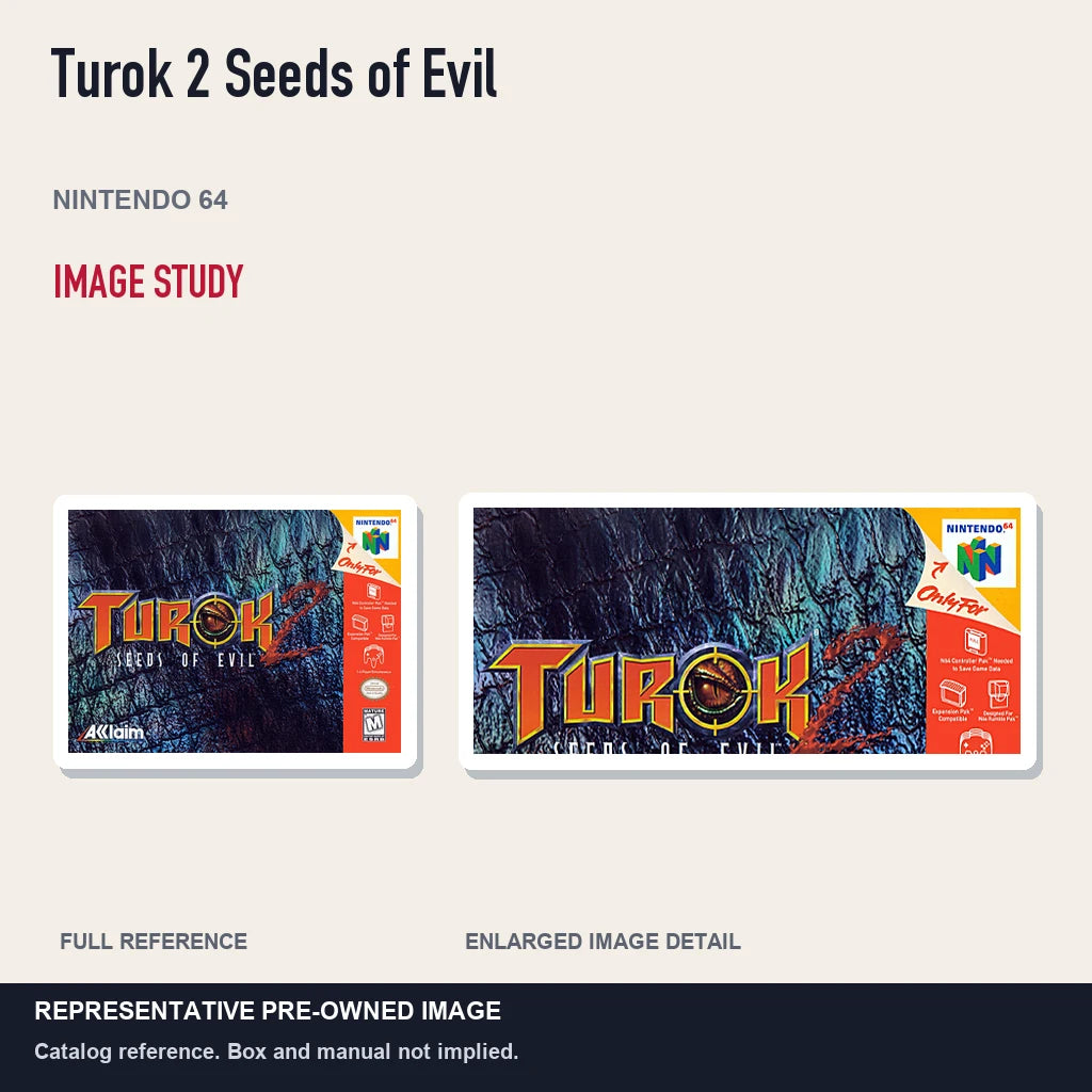 Representative pre-owned Turok 2 Seeds of Evil (Nintendo 64), full image and detail.