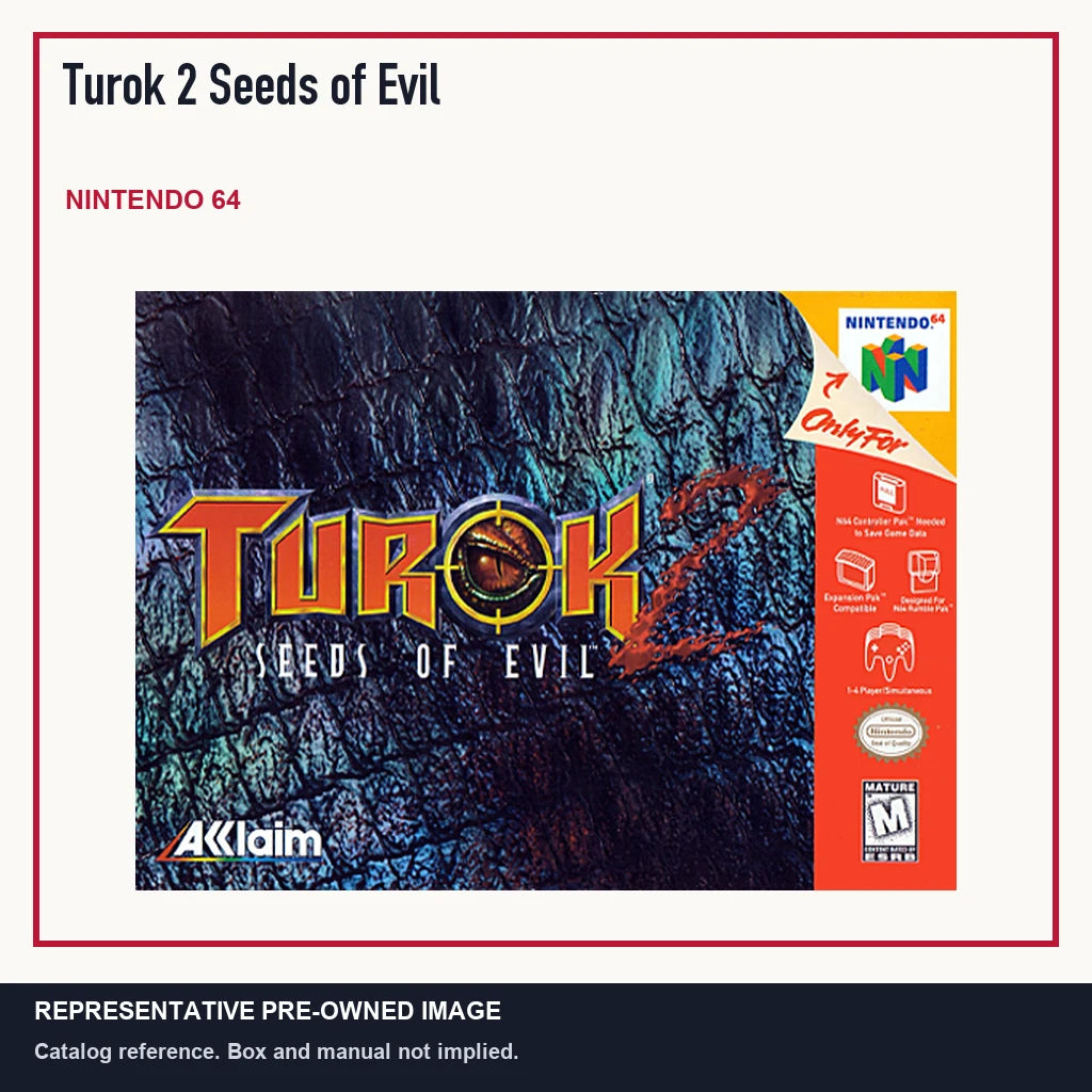 Representative pre-owned Turok 2 Seeds of Evil (Nintendo 64), minimal product layout.
