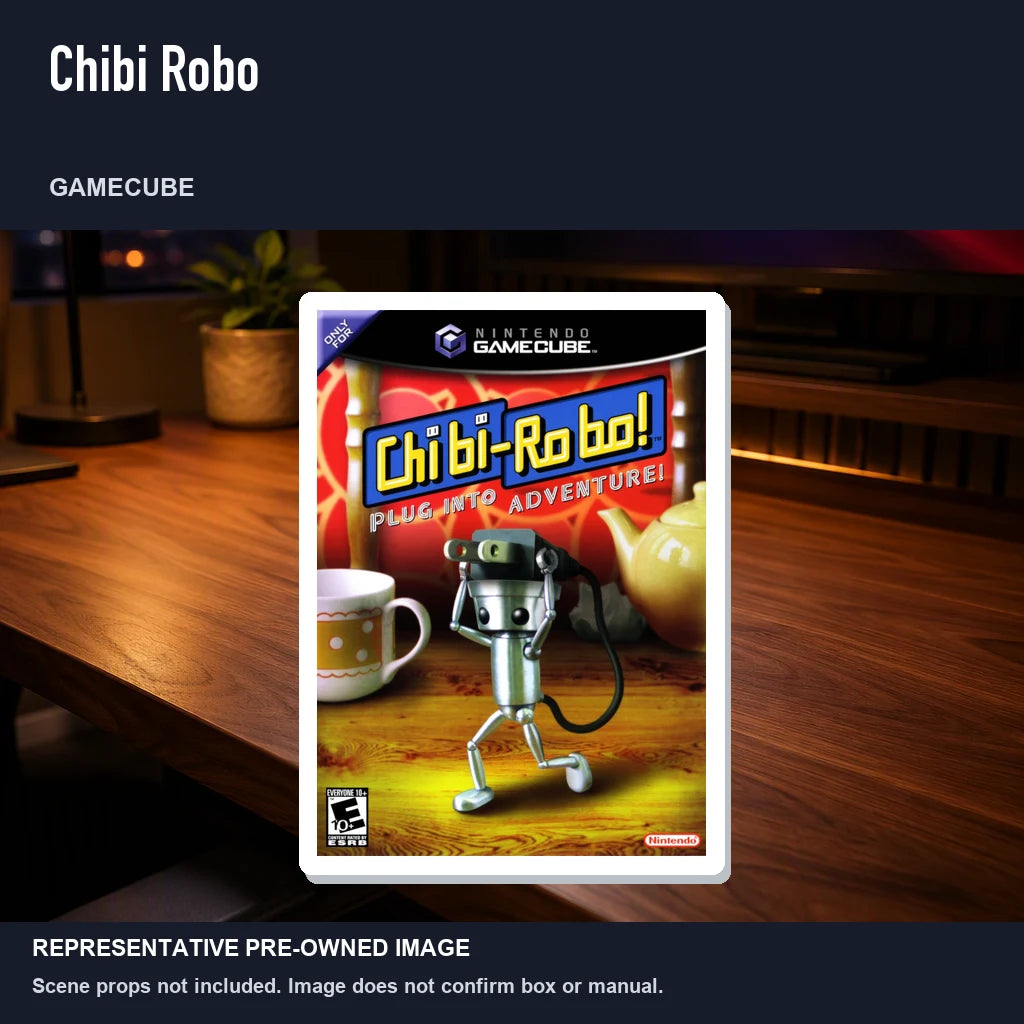 Representative pre-owned Chibi Robo (GameCube), product image in a styled desk scene.