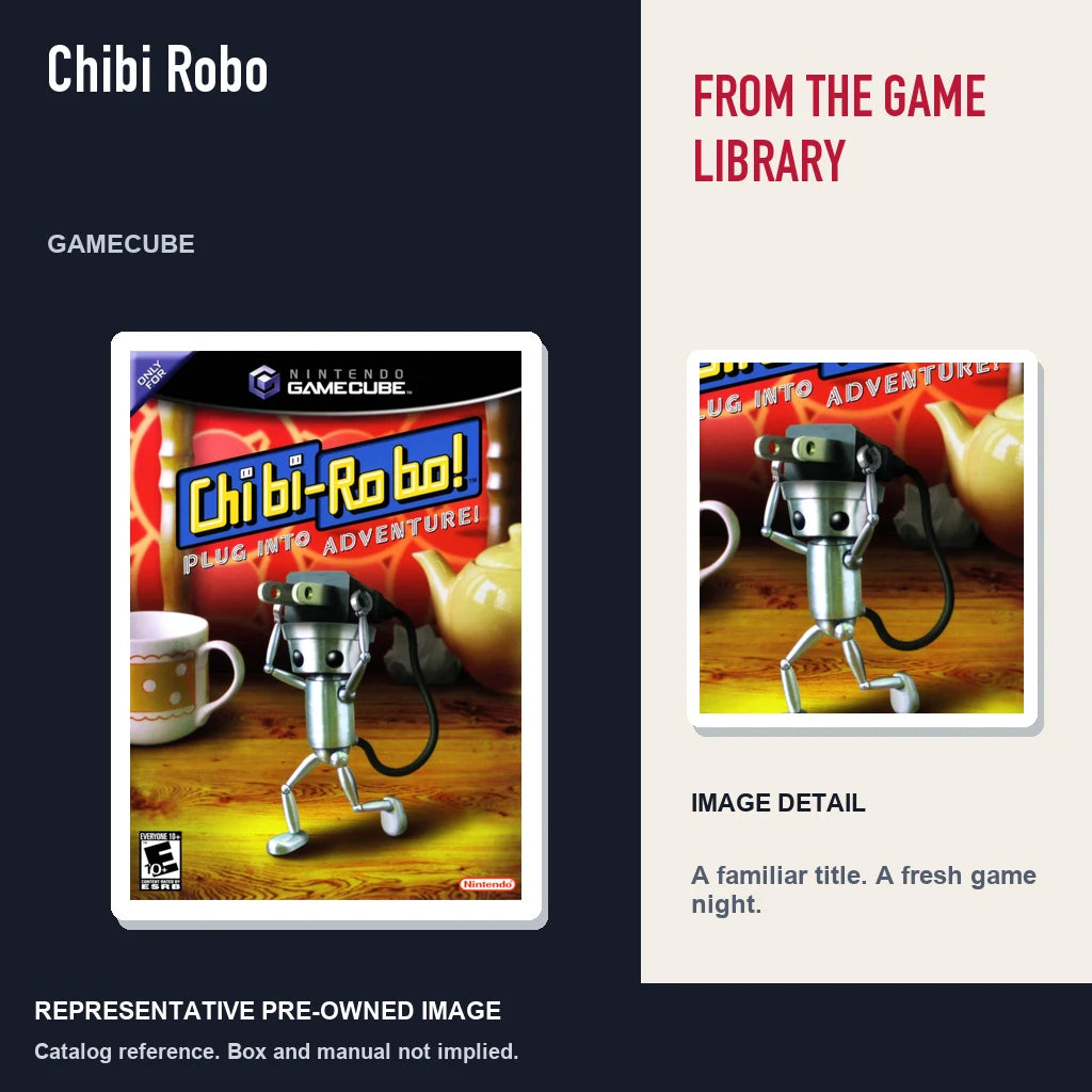 Representative pre-owned Chibi Robo (GameCube), editorial image and detail.