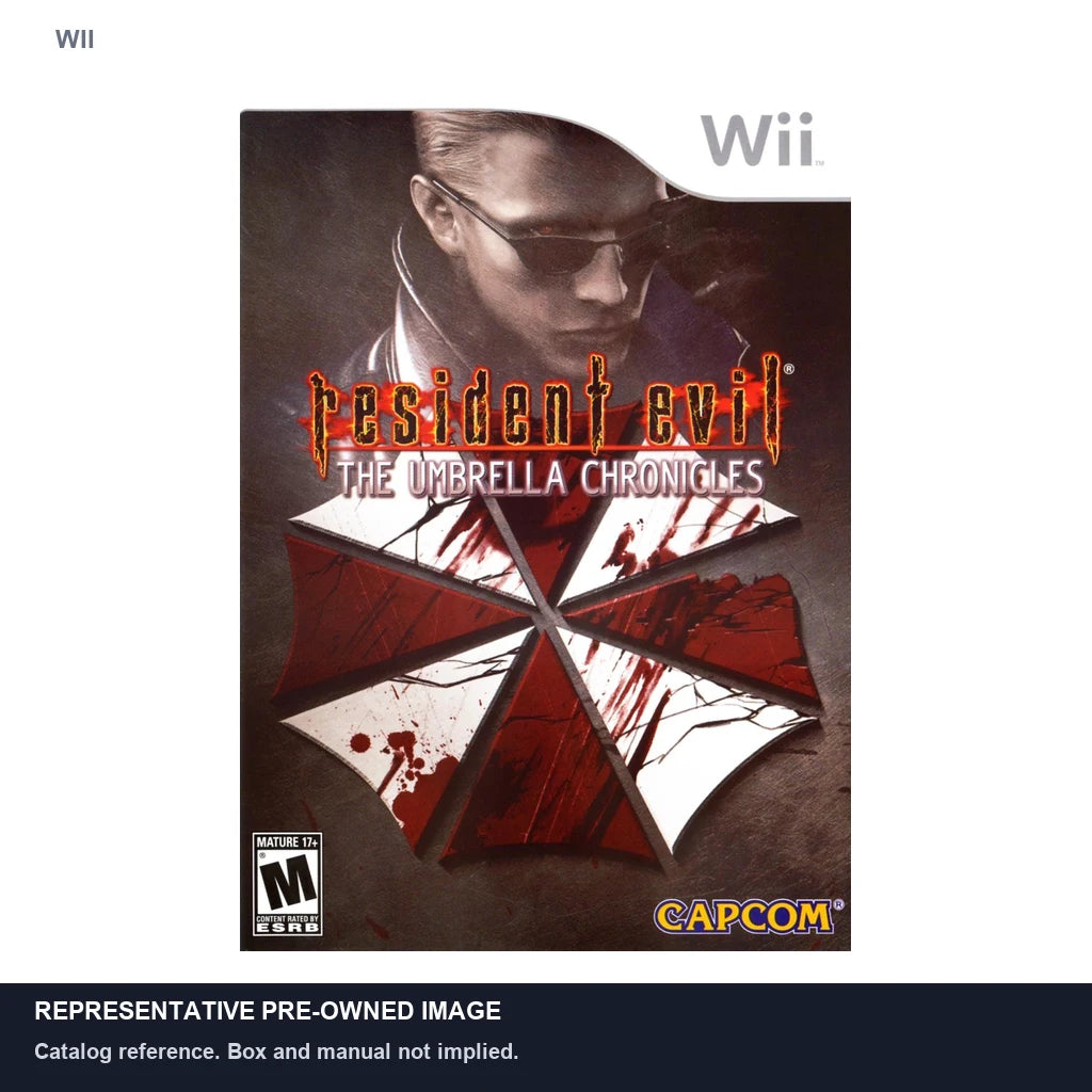 Representative pre-owned Resident Evil The Umbrella Chronicles (Wii), white product reference.