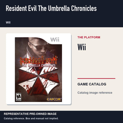 Representative pre-owned Resident Evil The Umbrella Chronicles (Wii), platform product layout.