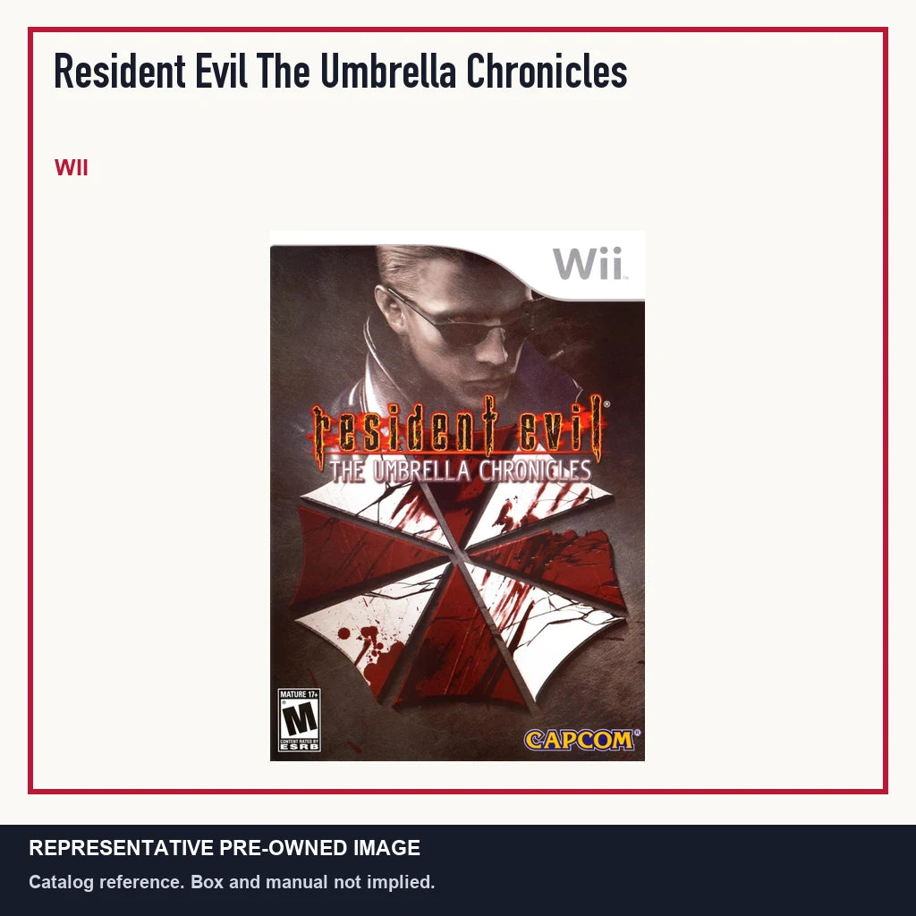 Representative pre-owned Resident Evil The Umbrella Chronicles (Wii), minimal product layout.