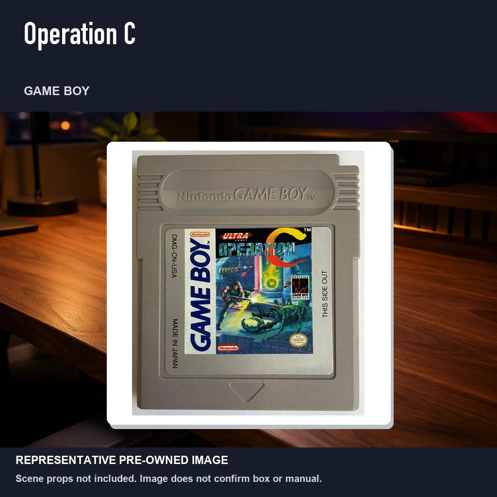 Representative pre-owned Operation C (Game Boy), product image in a styled desk scene.