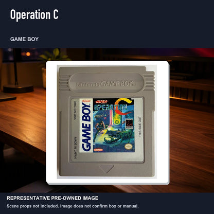 Representative pre-owned Operation C (Game Boy), product image in a styled desk scene.