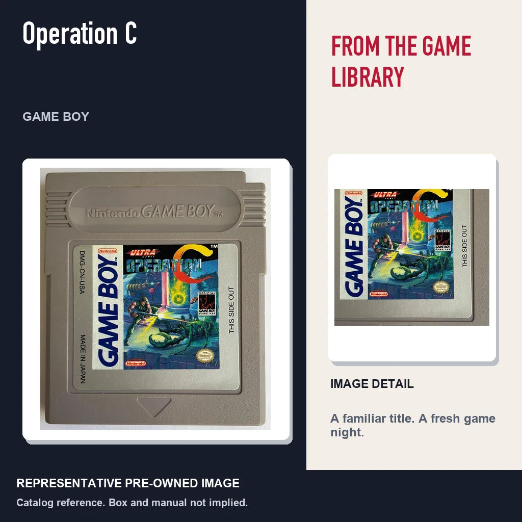 Representative pre-owned Operation C (Game Boy), editorial image and detail.