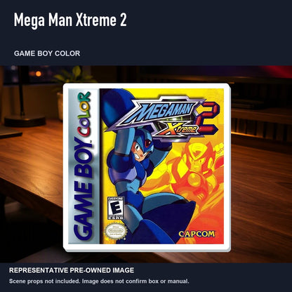 Representative pre-owned Mega Man Xtreme 2 (Game Boy Color), product image in a styled desk scene.